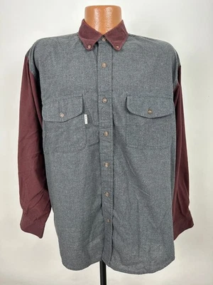 Vintage 80s Colorblock Shirt Men L Tight Button Up Minimal Maroon Gray Bugle Boy - Image 1 of 4