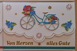 sehr edle Geldgeschenk-Grußkarte °Fahrrad mit Blumen°  Geburtstag  Handarbeit - Bild 1 von 3