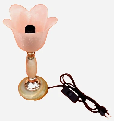 Années 1970 Lampe tulipe  Pierre d' Onyx et Laiton - Photo 1/4