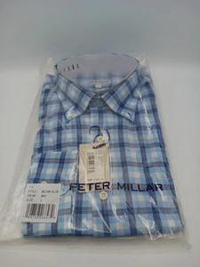 Peter Millar Men's Long Sleeve Button Up Men's SZ L New Sealed Blue Squares - Picture 1 of 5