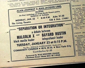 MALCOLM X Líder Musulmán Negro y Activista Bayard Rustin DEBATE 1962 Anuncio - Imagen 1 de 6