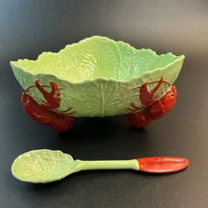 Vtg Carlton Ware Lobster Cabbage Leaf Salad Soup 9" Bowl & Serving Spoon England - Picture 1 of 11