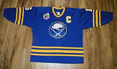 VINTAGE AUTHENTIC ON ICE BUFFALO SABRES PAT LAFONTAINE HOCKEY JERSEY 100TH PATCH - Image 1 of 4
