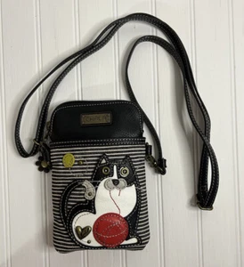 Slim Chala Crossbody Striped Purse Black & White Cat Red Yarn - Picture 1 of 8