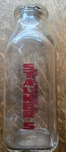 Vintage 1 Pint Glass Square Milk Bottle Stalker's Dairy 1950 - Picture 1 of 3