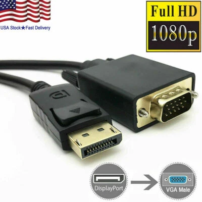6 Feet long Gold Plated DisplayPort DP Male to VGA Male Cable Cord For Lenovo - Image 1 of 4