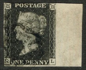 1840 1d Black Pl 9 QL Rare SHEET MARGINAL Black MX VGU Cat. £625.00+++ - Picture 1 of 1