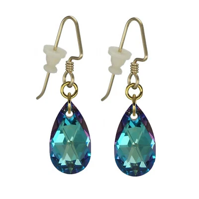 Pendientes lágrima de cristal austriaco de 16 mm con pendientes de oro de 14K, elección de color Foto 1 de 4