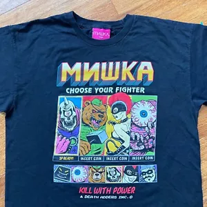 Camicia Vintage Y2K Mishka MNWKA Uomo Grande Nera Death Adder Gamer Grunge Skate USA - Foto 1 di 13