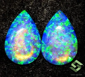 Synthetic Opal Pear Cabochon Pair 22x15 mm 13.33 CTS Loose Gemstones - Picture 1 of 5