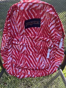 Mochila Estudiante Jansport Naranja Blanco Cebra Chevron Rayas Bolsillos Cremalleras Escuela - Imagen 1 de 3