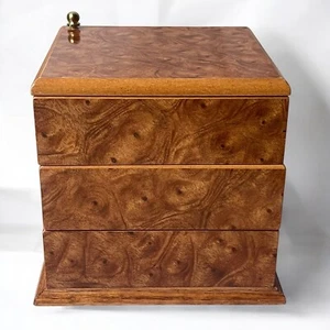 Portagioie vintage MELE Burlwood 3 livelli girevole dimensioni velluto rosso salvaspazio - Foto 1 di 13