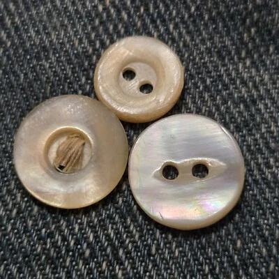 Authentic Vintage Mother Of Pearl Buttons (3) from The Early 1900s 2 Hole Shell - Image 1 of 4