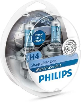 Kit 2 Lampade Philips H4 White Vision Ultra Lampadine Fari - Effetto Xenon - Immagine 1 di 4