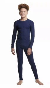 NEW Hanes Boys Breathable Warmth crew top & pants set baselayer BLUE LG  - Picture 1 of 3