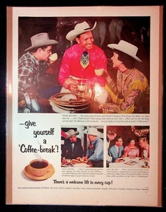 1950er Jahre Panamerikanisches Kaffeebüro "Kaffeepause" Cowboys Foto Vintage Druck Anzeige - Bild 1 von 1
