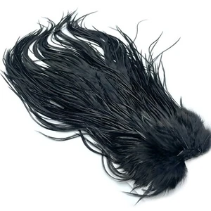 HARELINE DYED BLACK ROOSTER SADDLE - Fly Tying Hackle Feather Hair Extensions - Picture 1 of 3