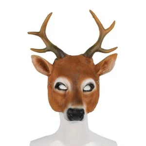 Cute Deer Head Cosplay Face Cover Reindeer 3D Animal Realistic Halloween Costume - Picture 1 of 15