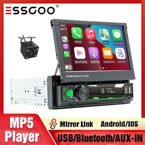 Radio de coche estéreo abatible de 7" pantalla táctil única de 1 din Android Auto & CarPlay + CAM - Imagen 1 de 15