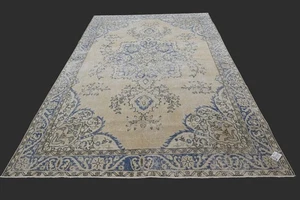 Vintage Turkish Oushak Rug, Beige 7x10 ft, Handmade Wool, Bohemian Anatolian - Picture 1 of 10