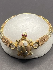Beautiful 14k Yellow, Pink & White Gold Turtle Bracelet. 6 Inches 13.7 Grams . - Picture 1 of 8