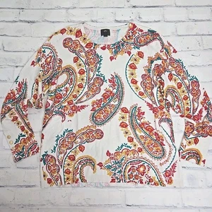 Suéter Mujer Colección JM XXL Blanco Rojo Estampado Floral Pullover Botón Dorado Nuevo - Imagen 1 de 10
