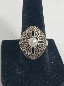 Perlen Markasiten Nieten 925 Sterling Silber Damen Ring Größe 6 Freizeit Party - Bild 1 von 6