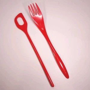 2 Vintage rote Melamin-Ware Utensilien Gabel & Rührer Taiwan TB 605 - ZUSTAND LESEN. - Bild 1 von 11