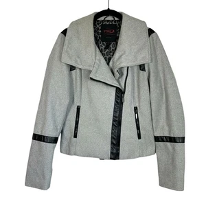 YOKI Streetwear Gray Black Wool Blend Asymmetrical Moto Jacket Size Medium - Picture 1 of 13
