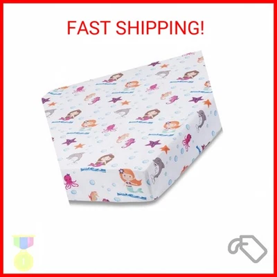 Sábana bajera ajustada para bebé niña Mermaid Adventures, 100 % microfibra suave transpirable  Foto 1 de 2