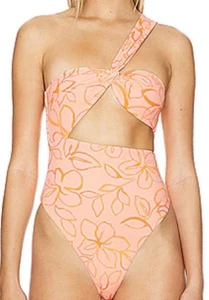 Tularosa One Piece Swimsuit Fleur in Orange Raya Floral Hibiscus Cut Out Revolve - Picture 1 of 13