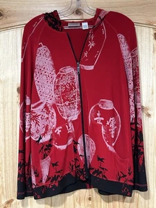 Chicos Travelers Gr. 1 rot asiatisches Print Kapuzenjacke Taschen Laternen - Bild 1 von 7