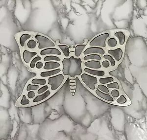 Leonard Plato de Plata Mariposa Trivet Plato Caliente Colgante de Pared 10.75" x 7" De Colección - Imagen 1 de 7
