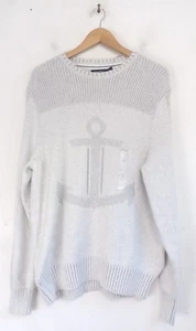 Neu mit Etikett Nautica Herrenpullover Large hellgrau Anker Rundhalsausschnitt Pullover - Bild 1 von 5
