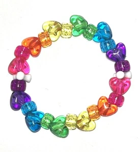 Double Rainbow Transparent Hearts Kandi Bracelet - Foto 1 di 1