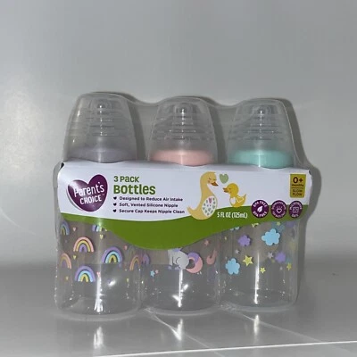 3 PACK Parent's Choice Baby Bottles 5 fl oz, 3 Count, Slow Flow, 0+ Months, NEW - Image 1 of 4