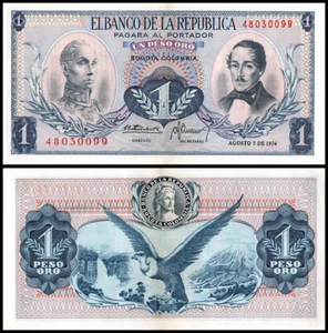Colombia 1 Peso Oro, 1974, P-404e.6, UNC - Picture 1 of 1