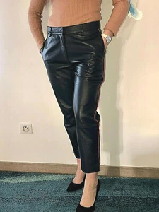 pantalon cuir agneau bleu marine J. SEBASTIEN VASSAL taille W28 #600€ LUXE - Picture 1 of 5