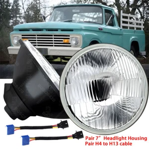 For 1953-1977 Ford F-100 F-250 F-350 Pickup Pair 7" inch LED Headlights Housings - Picture 1 of 12