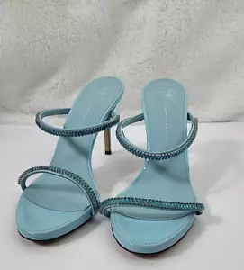 Giuseppe Zanotti Iride Crystal Sandals Patent Leather Sky Blue Heels 38.5 Us 8.5 - Picture 1 of 17