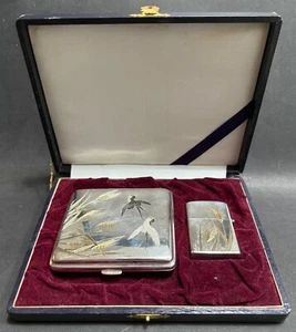 Antique Japanese 950 Silver Cigarette Case & Lighter Cover IOB - Picture 1 of 13
