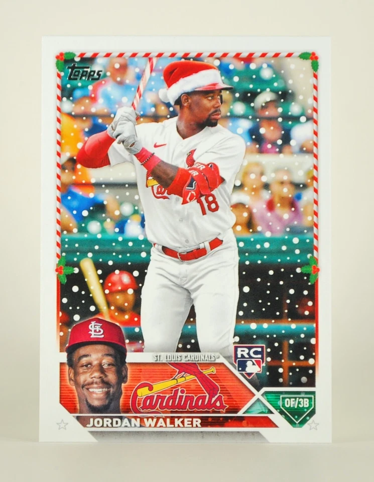2023 Topps Holiday #H154 Jordan Walker SP Santa Hat and Candy Can Bat Variation - Image 1 of 2