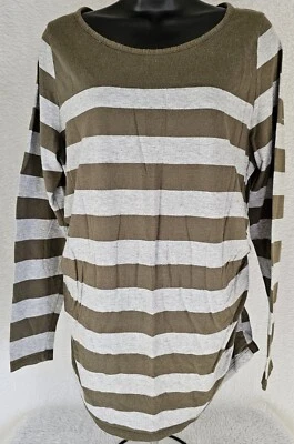 Liz Lange Womens Shirt Top Blouse Size L Large Green Gray Striped - Image 1 of 4