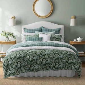 Laura Ashley Full/Queen Comforter Set Soft Cotton Polyester Floral Green 7-Piece - Picture 1 of 8