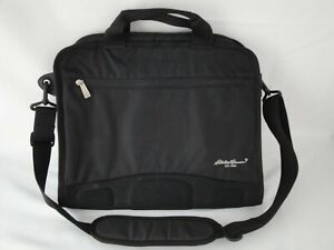 Eddie Bauer Laptop Bag Computer Case Black Nylon Padded Long Strap 13" Pockets