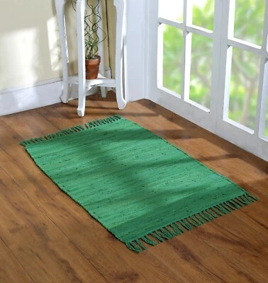Handcrafted Vibrant Cotton Rug 24X36" – Washable, Reversible, With Tassels 2'x3' - Image 1 of 4