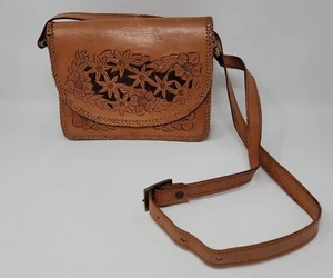 Vintage Geldbörse Karamell braun handgefertigtes Werkzeug Leder Blume geätzt Schulranzen Handtasche - Bild 1 von 24