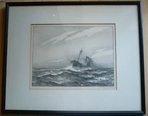 GORDON GRANT, LISTED PENCIL SIGNED LITHOGRAPH Ship Sea, CA NY MODERNISM MODERN - Picture 1 of 12