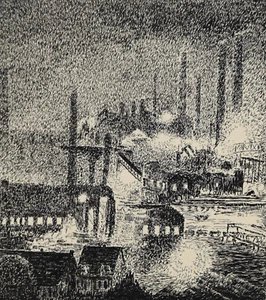 Karl Alexander Schmidt 1890-1973 / Zeichnung "Saargebiet Hüttenwerk bei Nacht" - Picture 1 of 16