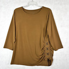 Chicos Tee Top 3 Size Xl Brevity Brown 3/4 Sleeve Lace Up Hem Detail Slinky Work